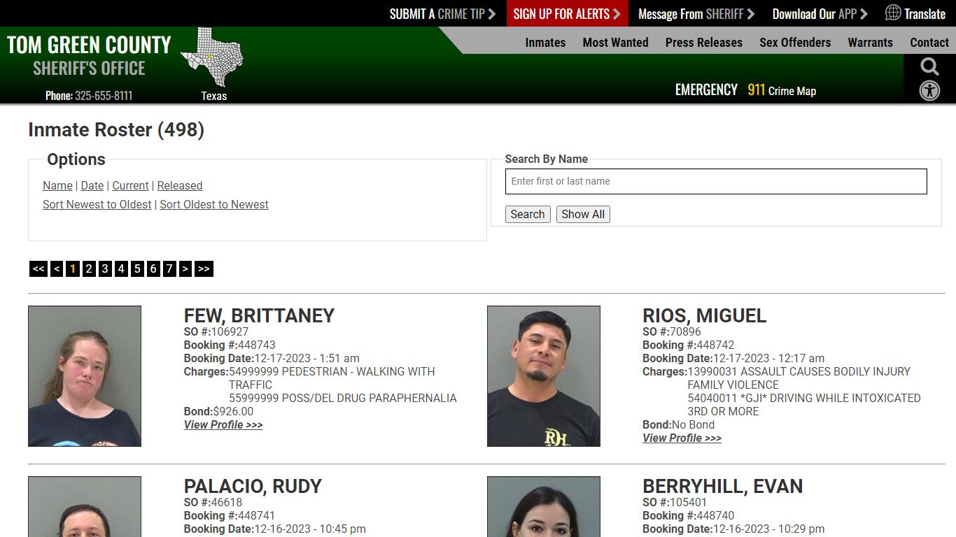 Inmate Roster (500) - Tom Green County Sheriff's Office